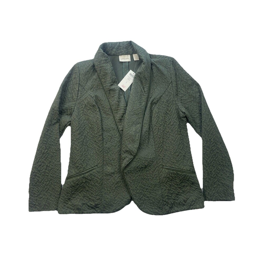 Chico's Drape Front Textured Jacket Evergreen US M 8/10 Size 1 NWT $129